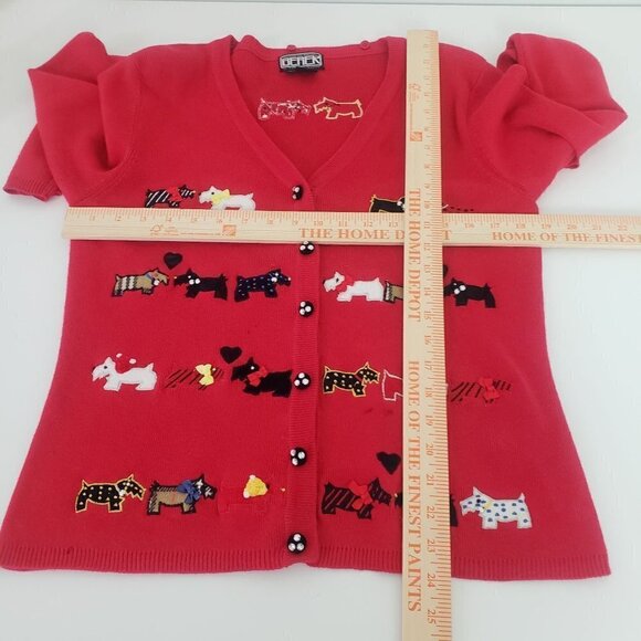 Berek Dog Cardigan Red Knit Cotton Blend V Neck Sweater Womens Size Large - Picture 13 of 15